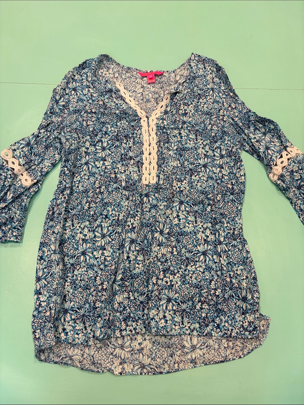 Lilly Pulitzer Blue Floral Lace-Trim Tunic